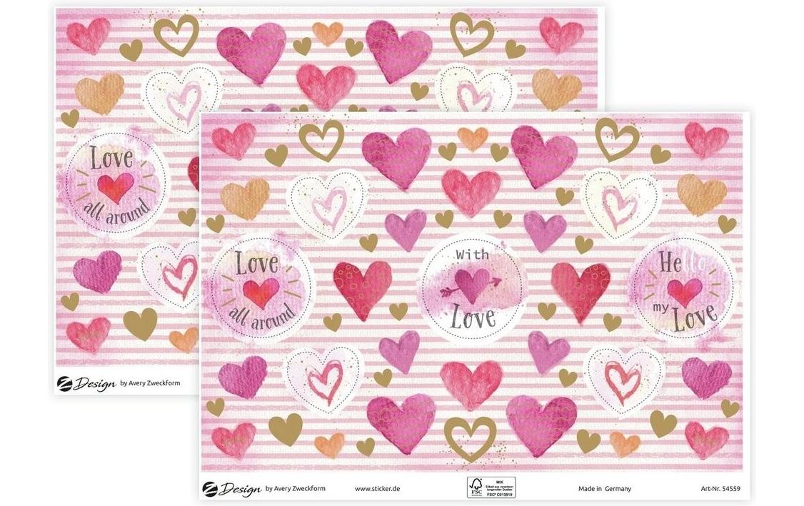 Z-Design Motivsticker A5 Deko Herzen, Bunt, 42 Aufkleber