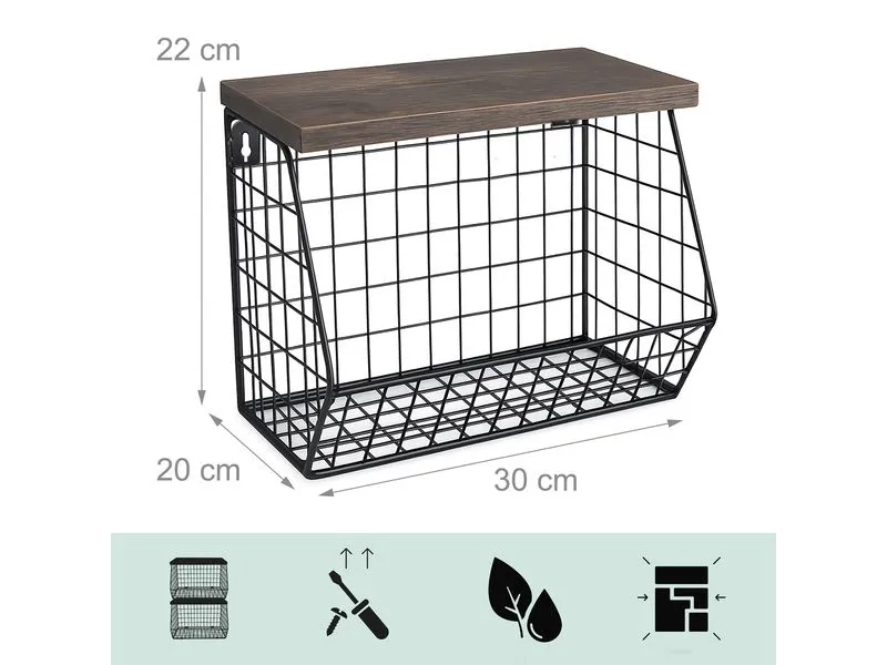 relaxdays Organizer Obstkorb Wandregal 21 x 30 cm Braun/Schwarz relaxdays Organizer Obstkorb Wandregal 21 x 30 cm Braun/Schwarz