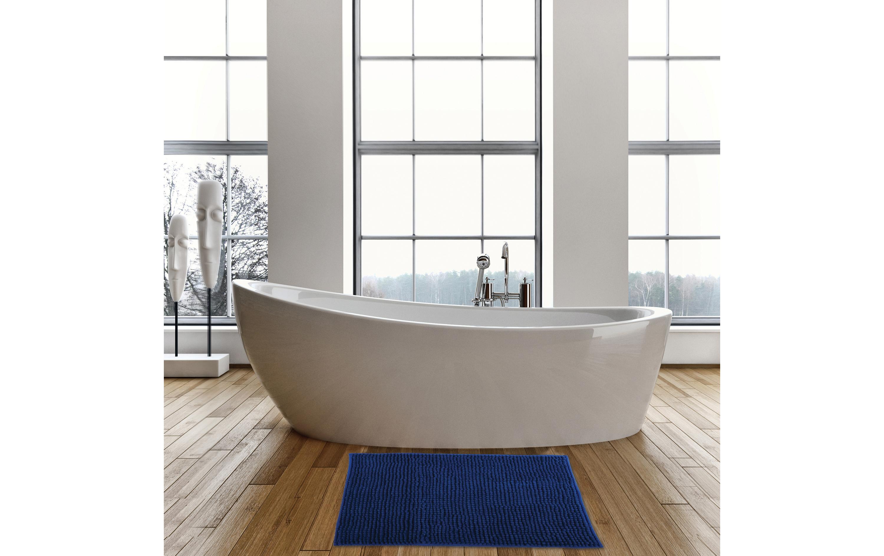 MSV Badteppich Chenille 60 x 90 cm, Dunkelblau
