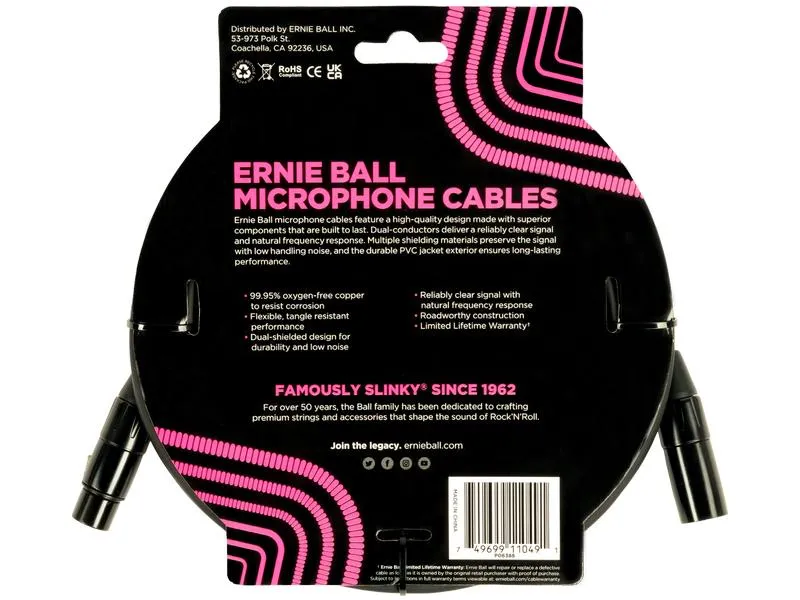 Ernie Ball XLR-Kabel XLRm-XLRf 6.1 m, Schwarz Ernie Ball XLR-Kabel XLRm-XLRf 6.1 m, Schwarz