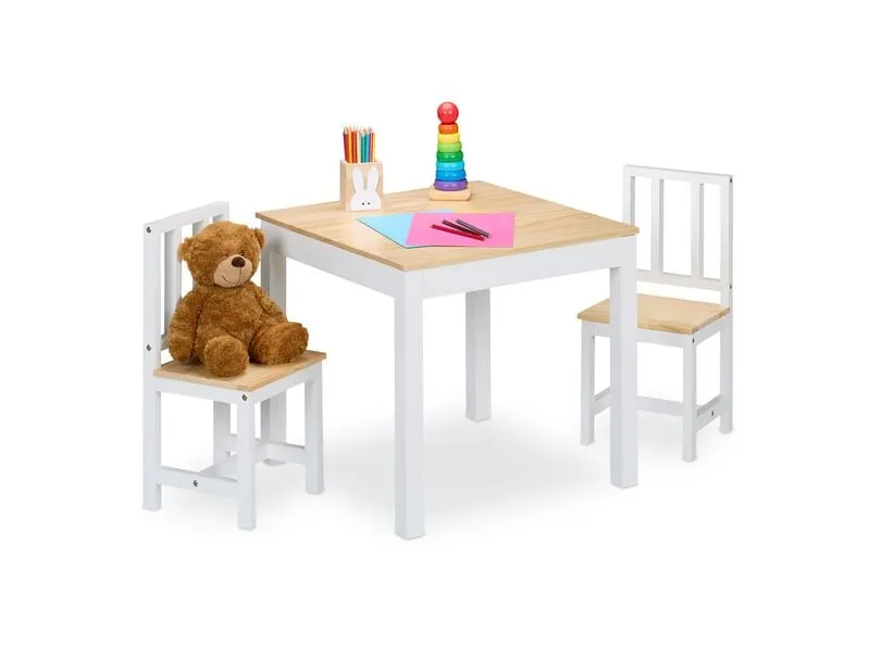 relaxdays Kindersitzgruppe 3-teilig Hellbraun; Weiss relaxdays Kindersitzgruppe 3-teilig Hellbraun; Weiss