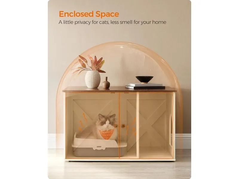 Feandrea Katzenhaus für Toilette 80 x 53 x 50 cm, Braun/Weiss