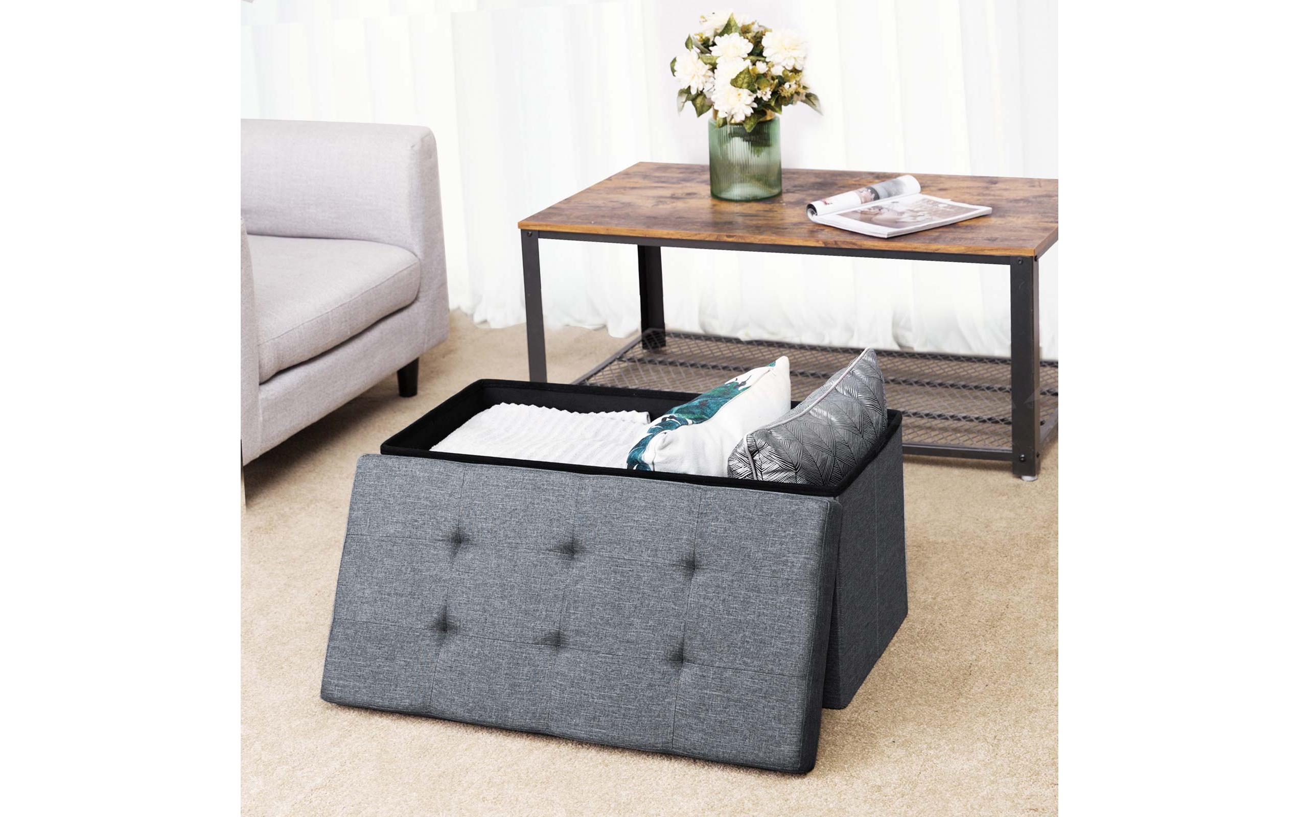 Songmics Sitztruhe Ottomane mit Stauraum 76 x 38 cm, Grau