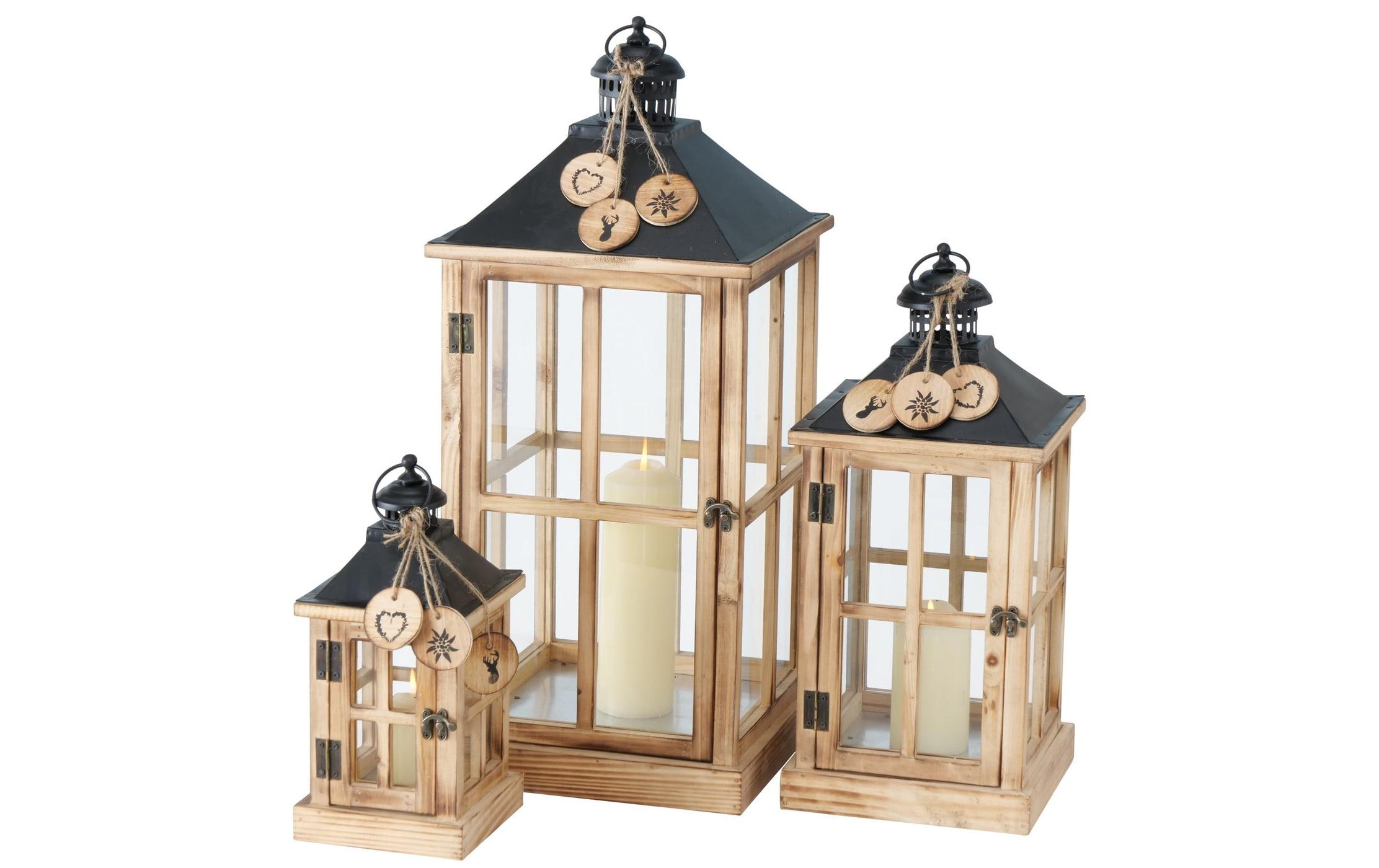 Boltze Laterne Tauern 3-teilig, Braun/Schwarz/Transparent