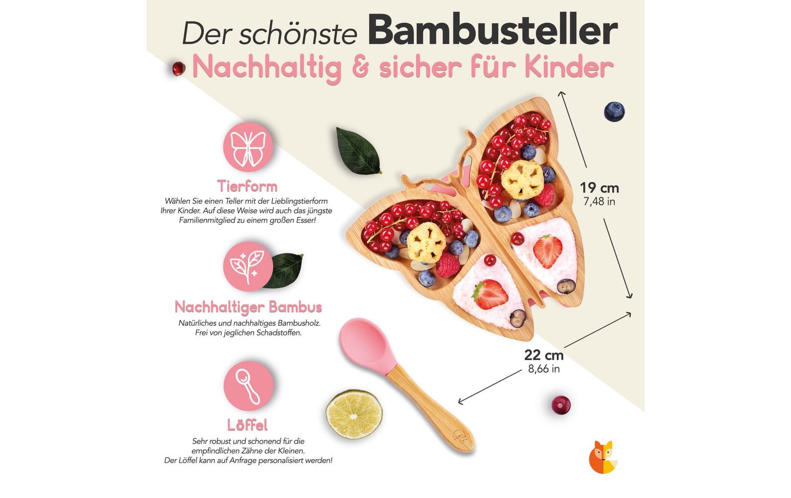 Kleinfuchs Kinderteller Bambus Schmetterling Rosa