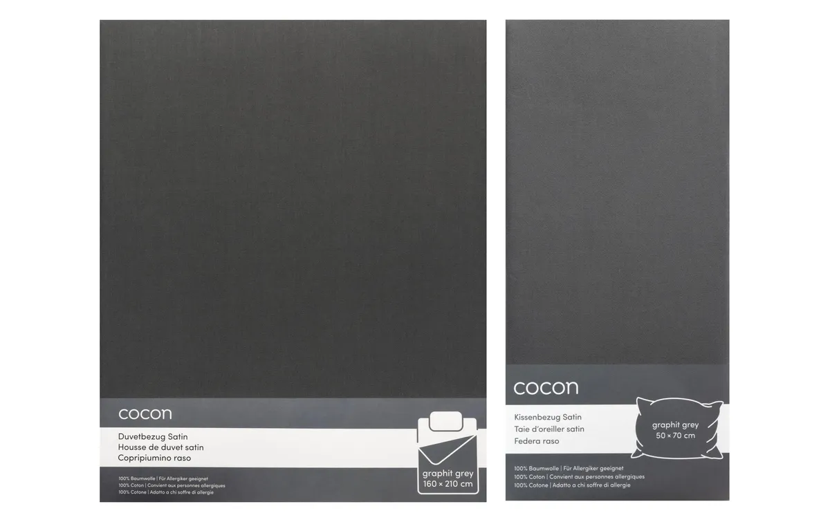 COCON Bettwäsche Satin 160 x 210 / 50 x 70, Graphit