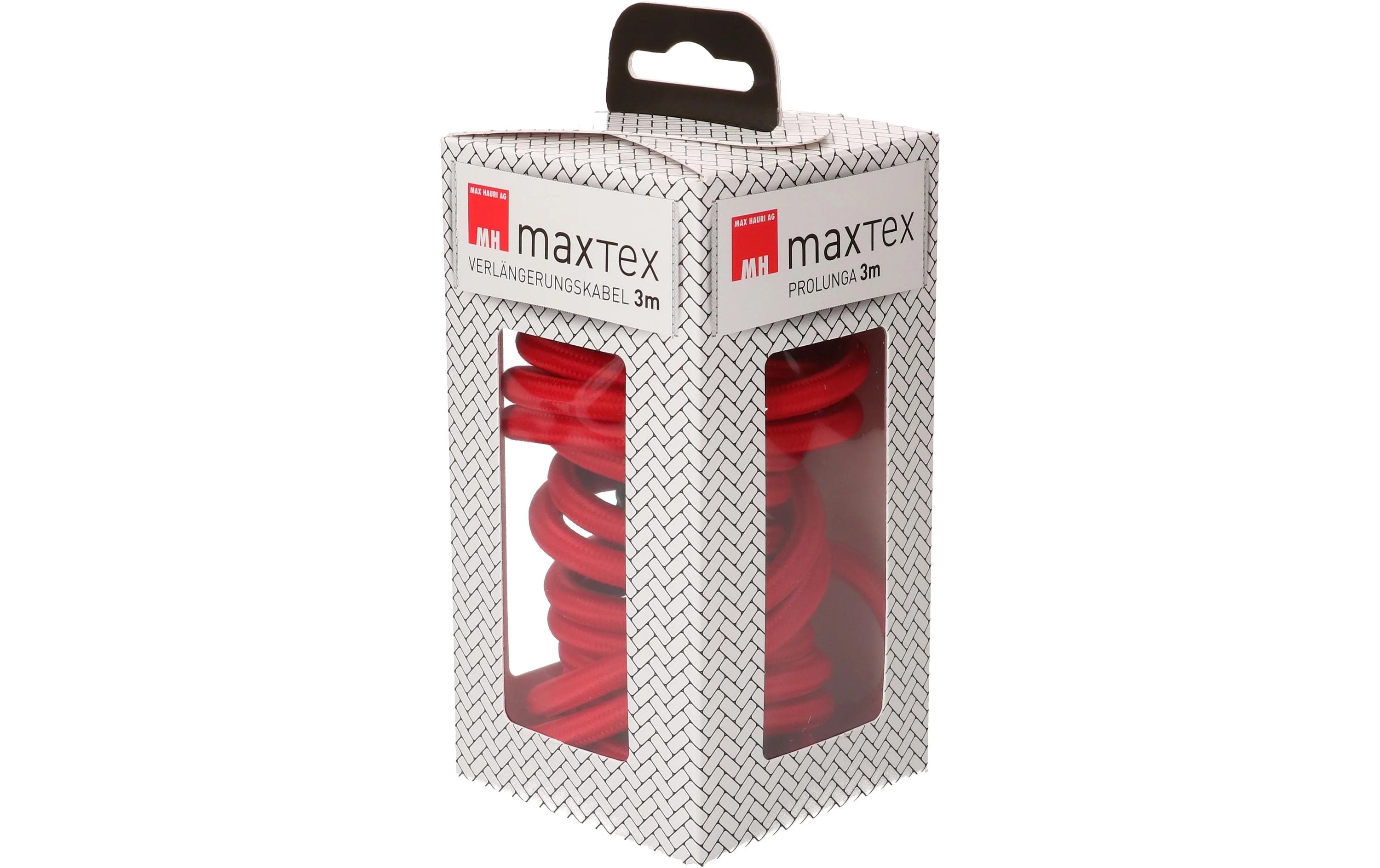 maxTex Textil-Verlängerung H05VV-F3G1.0, 3 m Typ 12/Typ 13, Rot