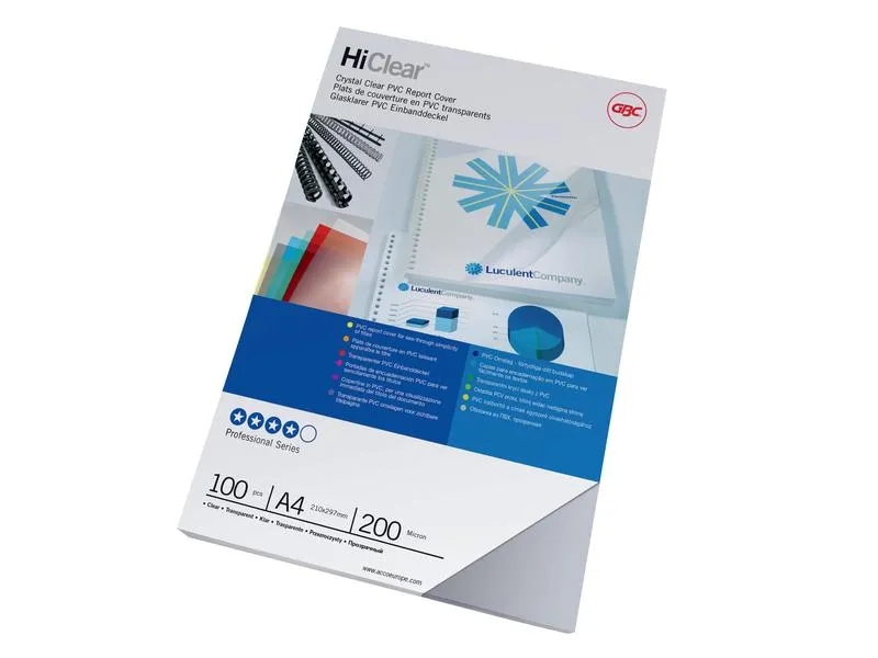 GBC Einbanddeckel HIClear A4, 200 µm, 100 Stk., Transparent GBC Einbanddeckel HIClear A4, 200 µm, 100 Stk., Transparent