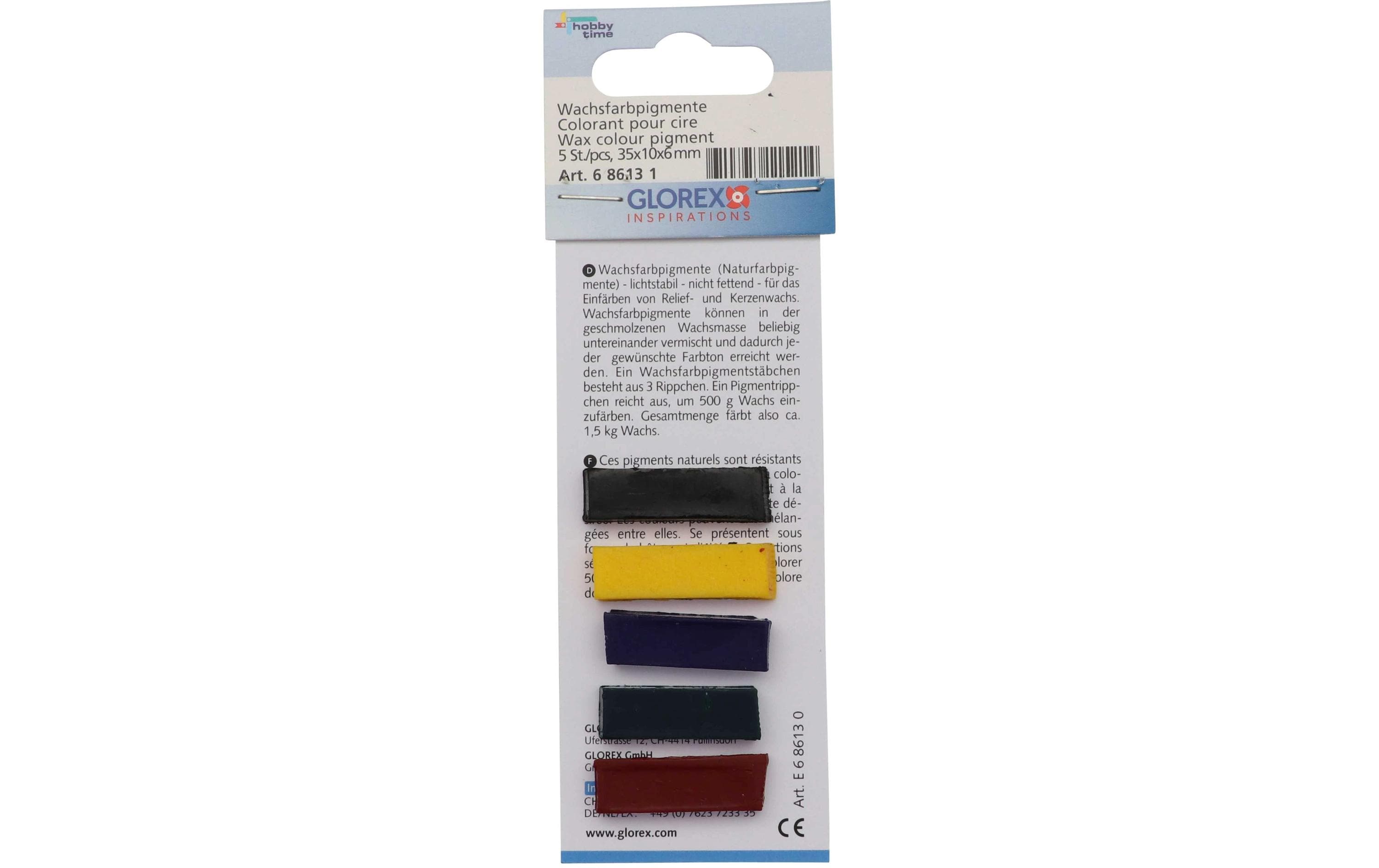 Glorex Wachsfarben 35 x 10 x 6 mm Grün/Gelb/Rot/Schwarz/Violett