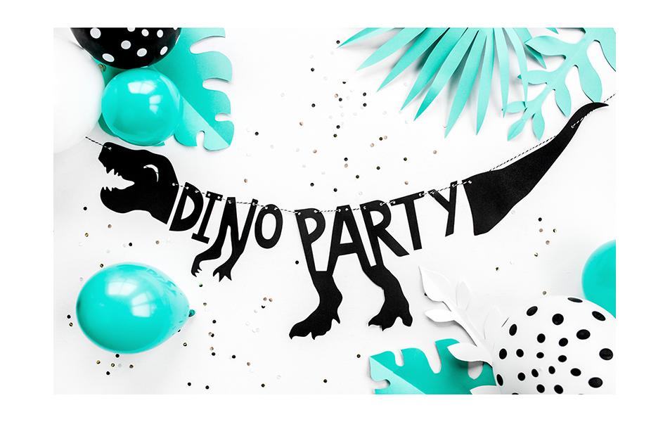 Partydeco Girlande Dinosaurier-Party Schwarz, 20 x 90 cm