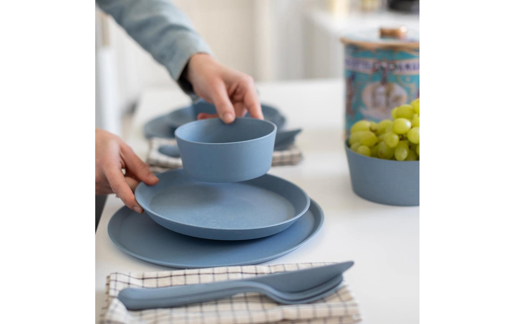 Koziol Besteck-Set to go Klikk 3-teilig, Blaugrau