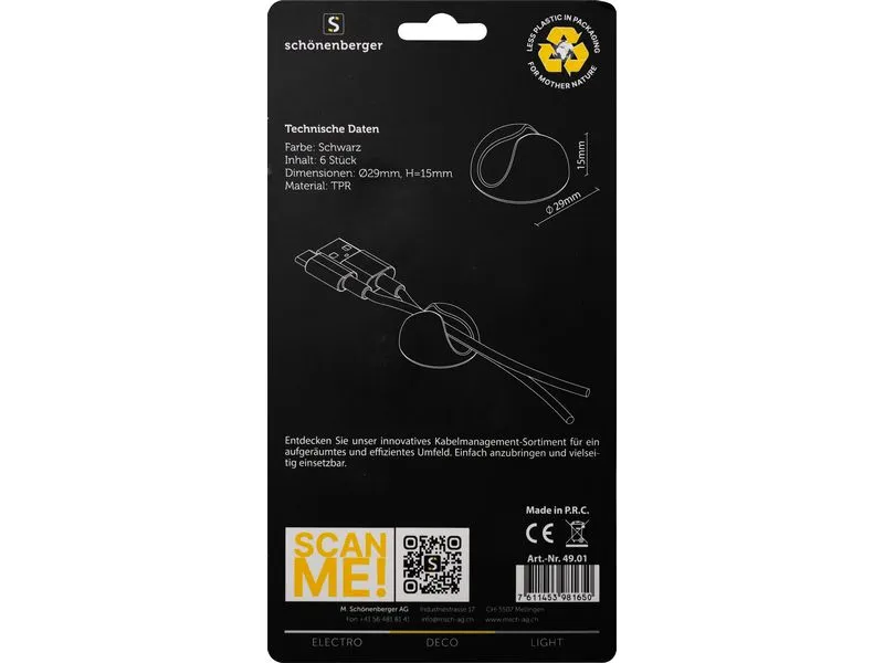 Schönenberger Beans Kabelhalterungen, Ø 29 mm, Schwarz