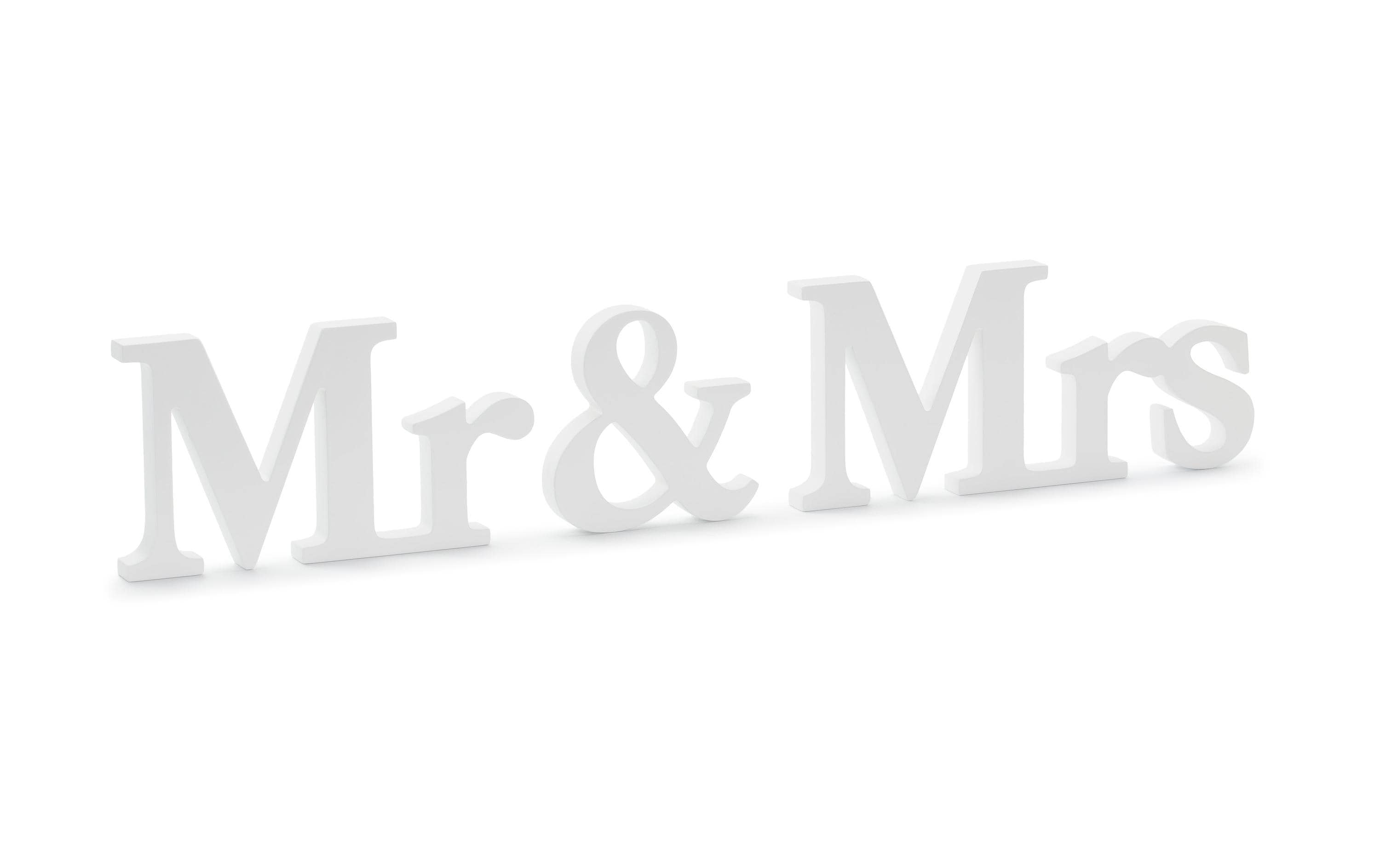 Partydeco Hochzeitsaccessoire Holzschrift Mr & Mrs 50 x 9.5 cm, Weiss