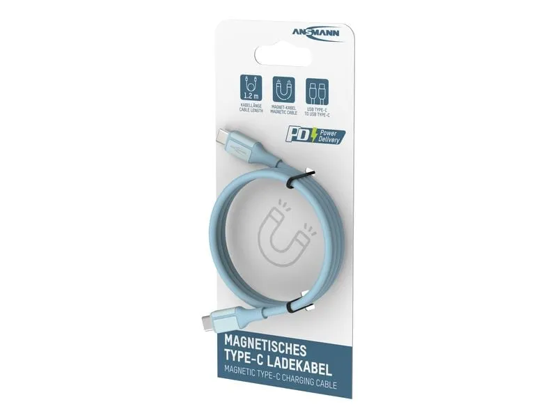 Ansmann Magnetisches Silikonkabel USB-C auf USB-C, 120 cm blau