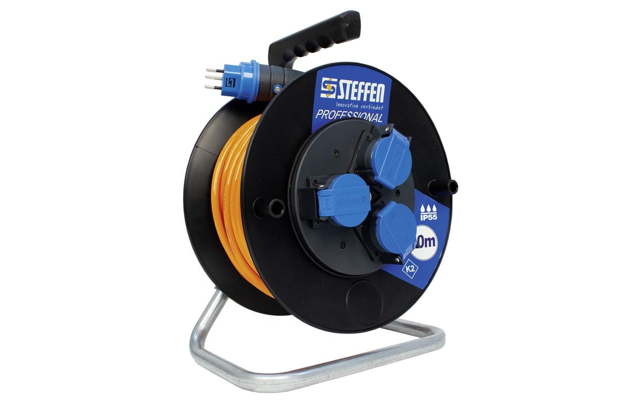STEFFEN Kabelrolle Professional 30 m 3x T13, IP55, Schwarz