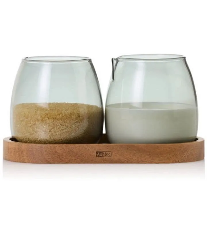 AdHoc Milch- und Zucker-Set Yuna, Glas / Akazienholz AdHoc Milch- und Zucker-Set Yuna, Glas / Akazienholz