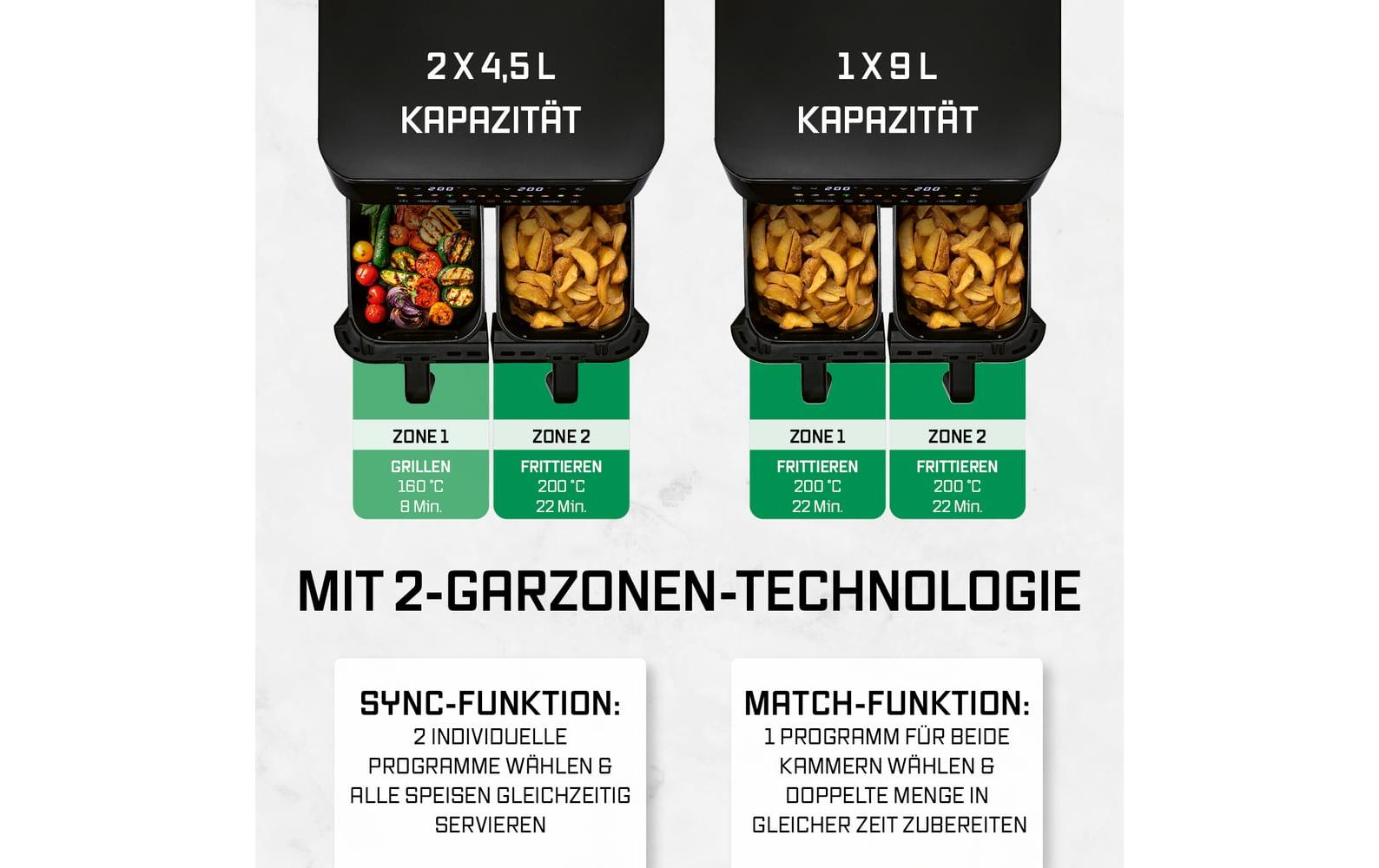 GOURMETmaxx Heissluft-Fritteuse mit Doppelkorb, 9 l
