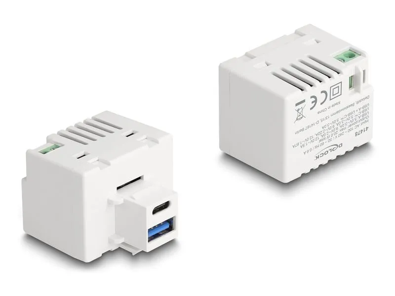 Delock Keystone-Modul 2 Pin Terminalblock zu USB Typ-A – C PD 20 W