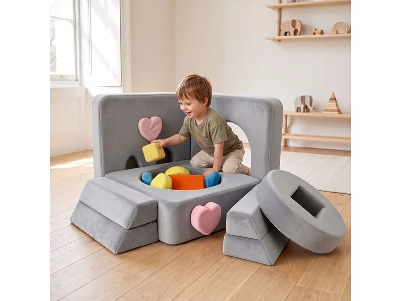 relaxdays Kindersessel Kinder Spielsofa Modular Grau, Orange, Blau relaxdays Kindersessel Kinder Spielsofa Modular Grau, Orange, Blau