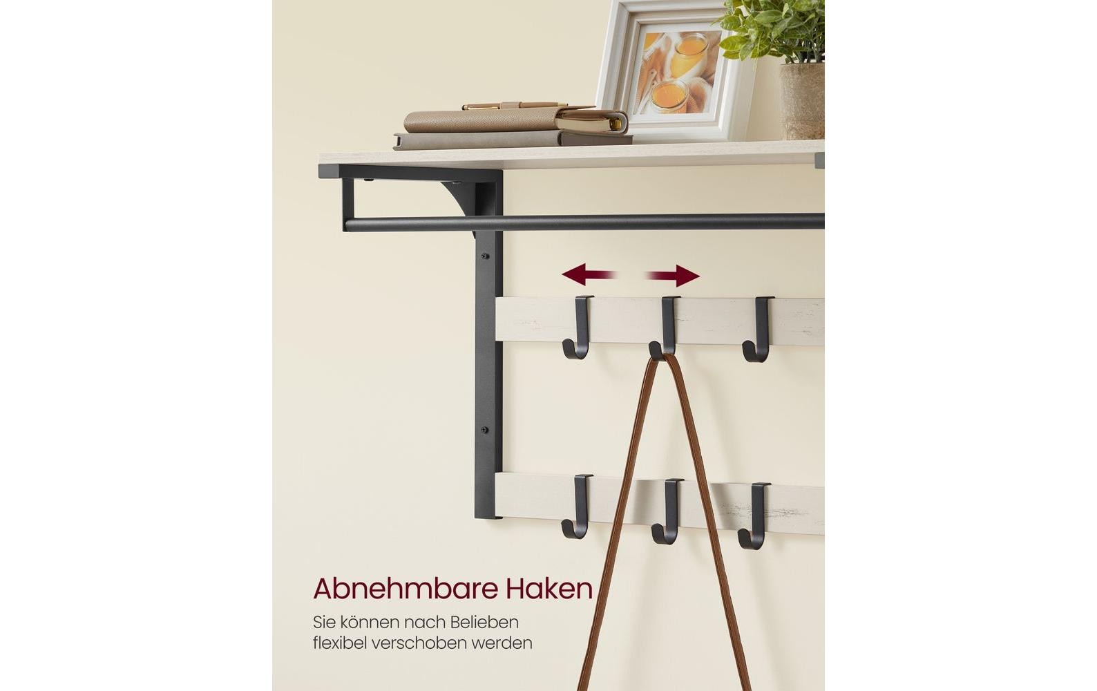 VASAGLE Wandgarderobe 10 Haken 65 cm x 42 cm, Schwarz/Weiss