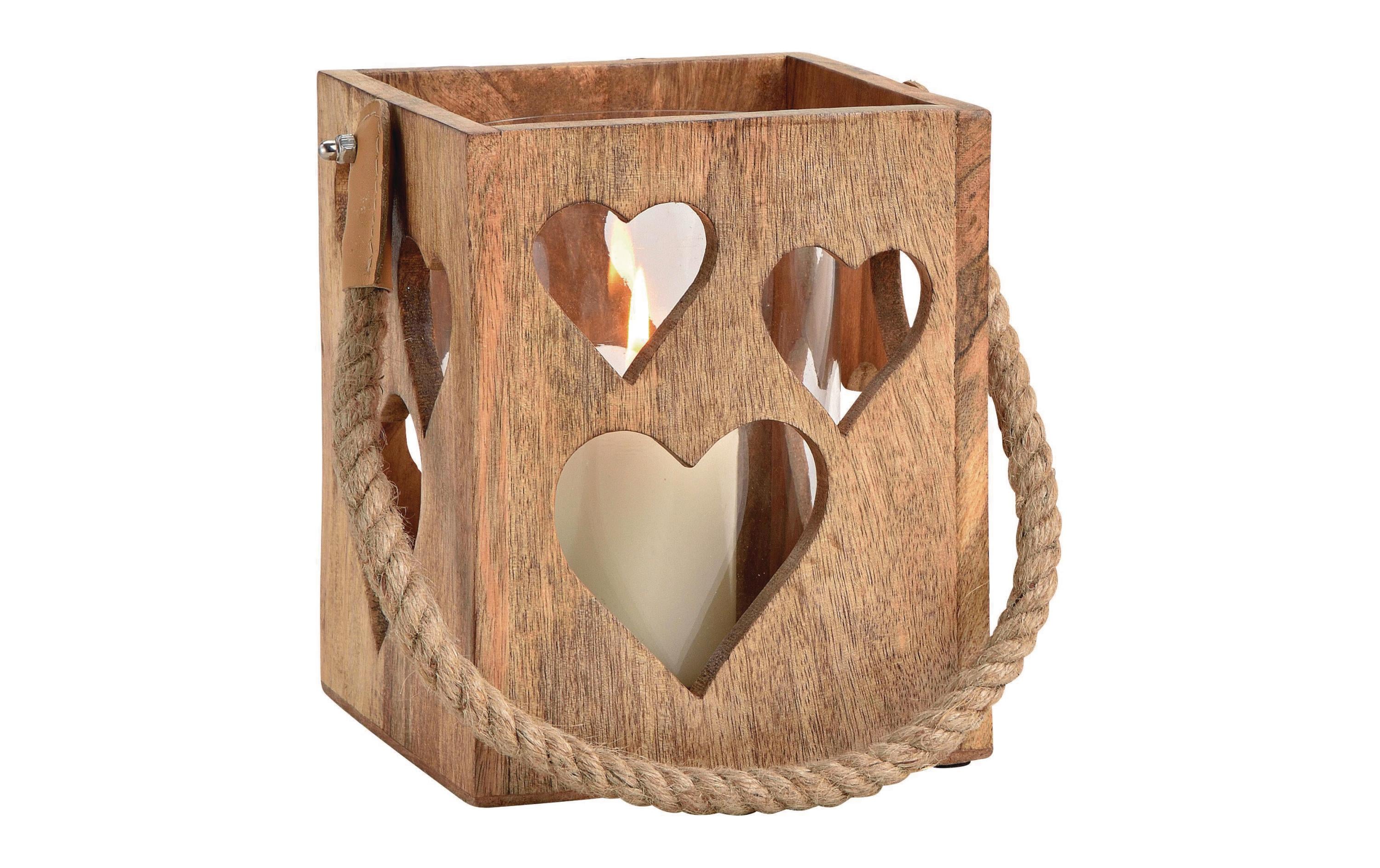 G. Wurm Windlicht Herz Dekor, Mangoholz