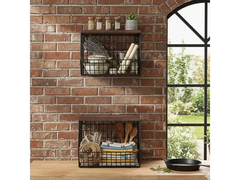 relaxdays Organizer Obstkorb Wandregal 21 x 30 cm Braun/Schwarz relaxdays Organizer Obstkorb Wandregal 21 x 30 cm Braun/Schwarz