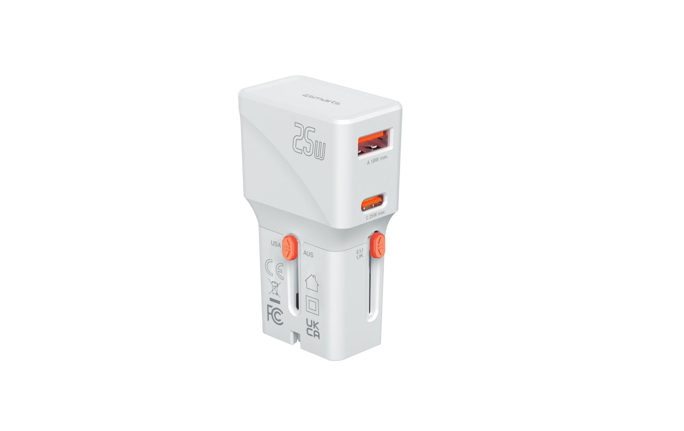 4smarts Weltreiseadapter Nomad Pocket 25W 1C+1A, Weiss 4smarts Weltreiseadapter Nomad Pocket 25W 1C+1A, Weiss