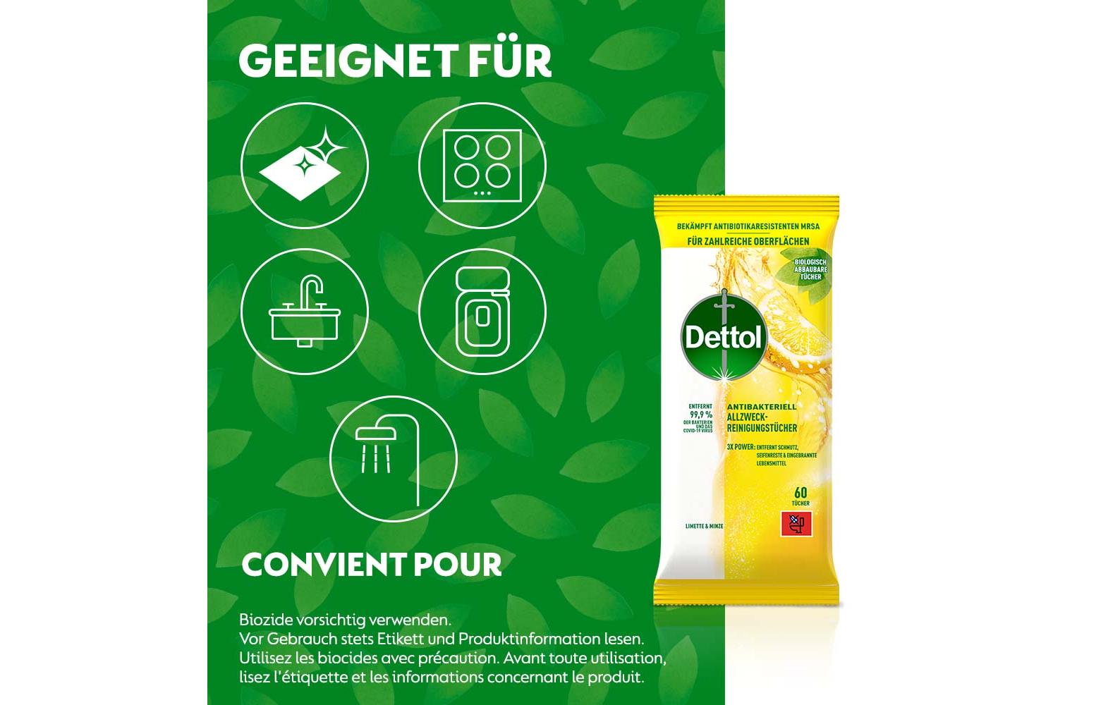 Dettol Allzweck-Reinigungstücher Limette & Minze 60 Stück Dettol Allzweck-Reinigungstücher Limette & Minze 60 Stück