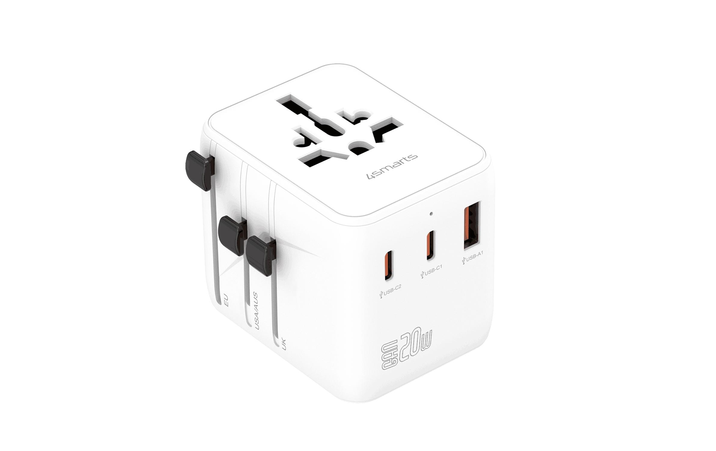 4smarts Weltreiseadapter Nomad GaN 20W 2C+1A, Weiss 4smarts Weltreiseadapter Nomad GaN 20W 2C+1A, Weiss
