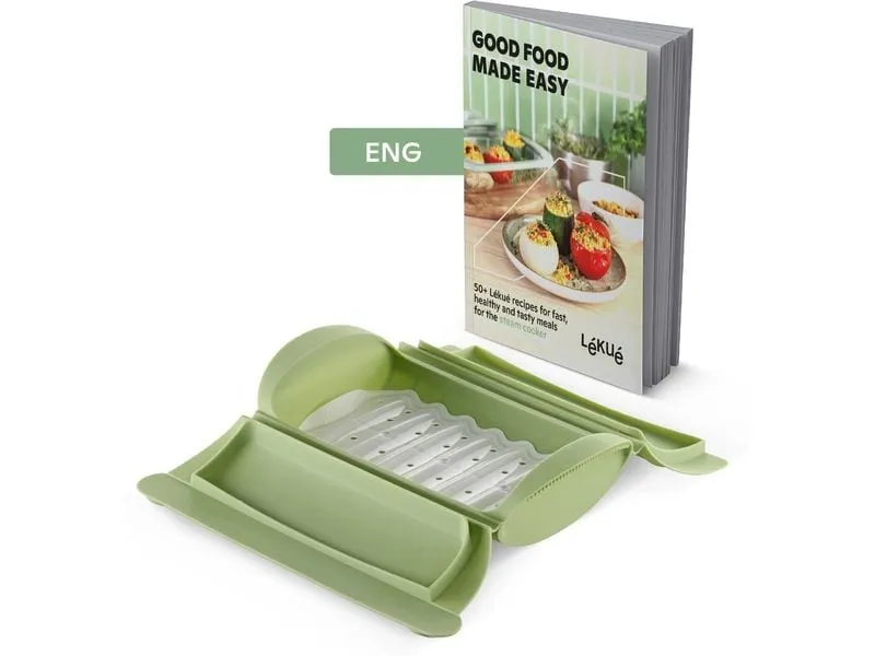Lékué Daampfgarer und Buch auf Englisch 0.65 l, Grün