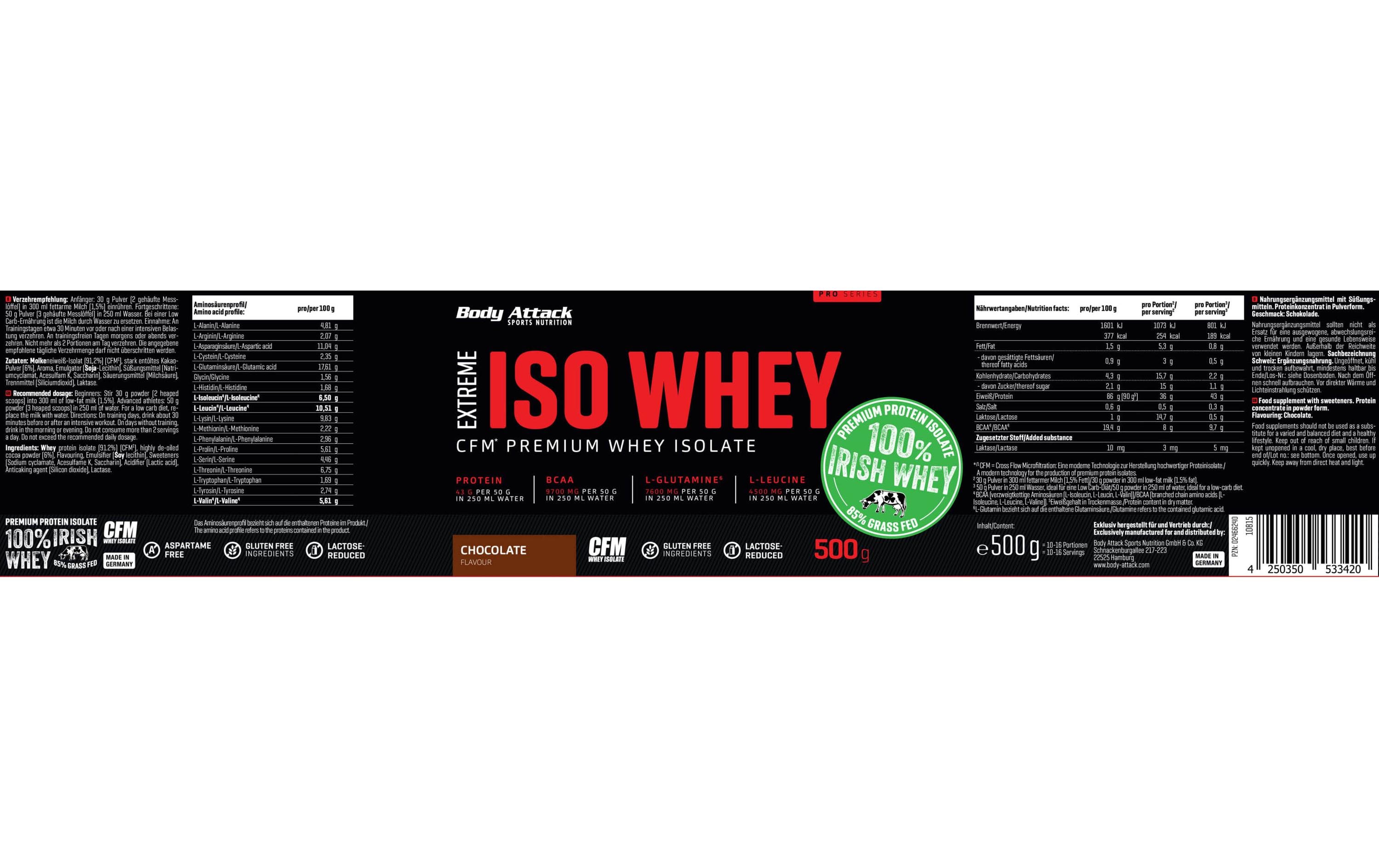 Body Attack Pulver Extreme Iso Whey Professional Schokolade 500 g