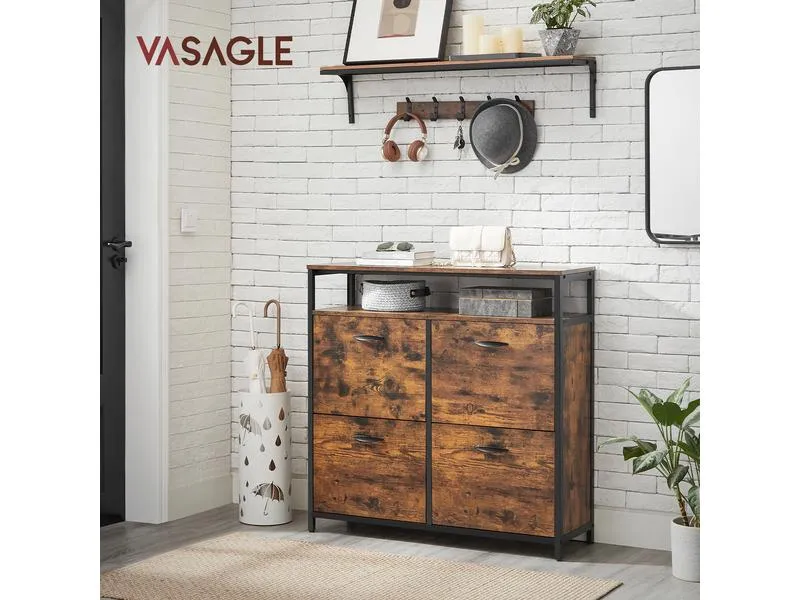 VASAGLE Schuhschrank mit 4 Klappen 95 x 98.3 cm, Braun/Schwarz