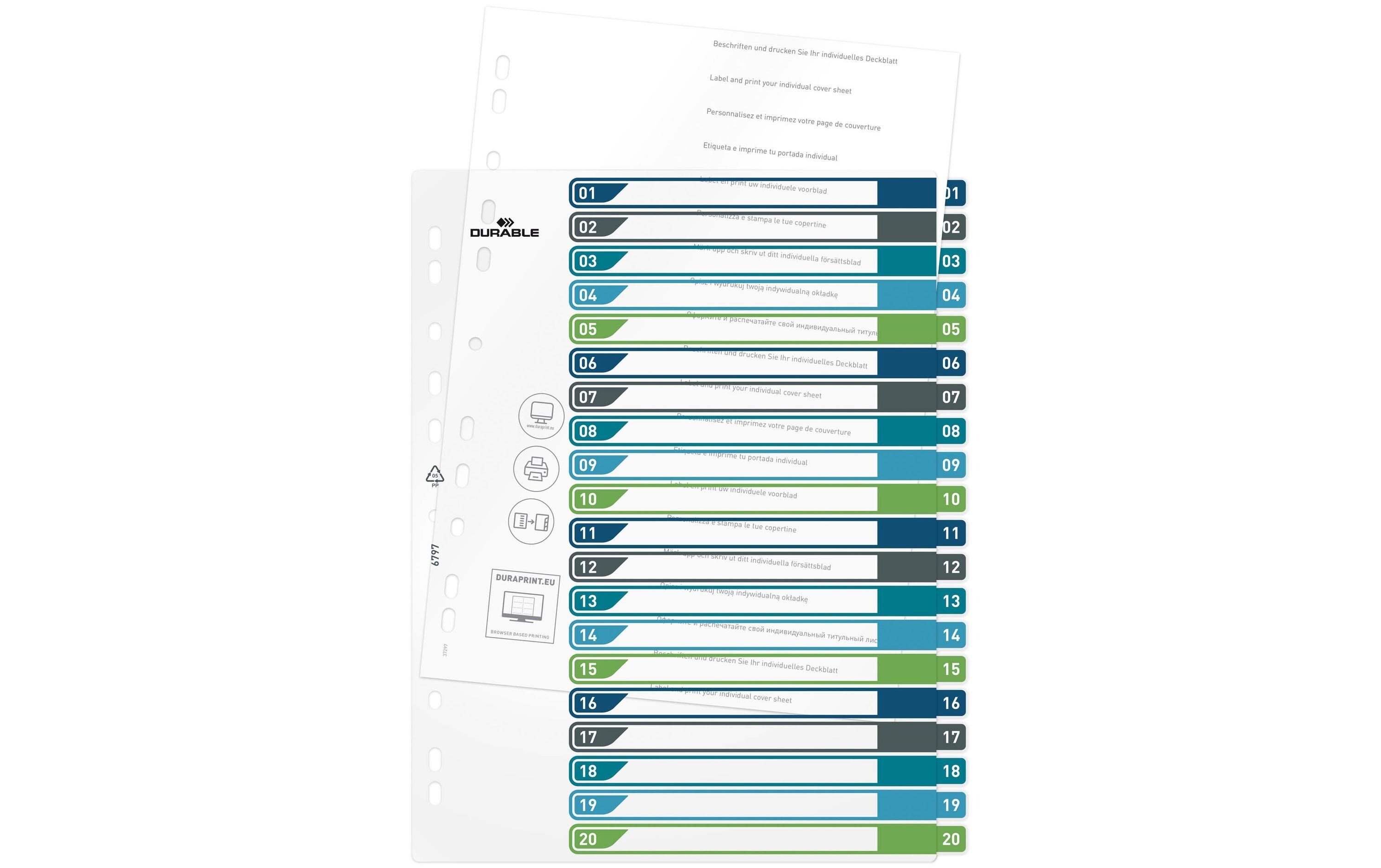 DURABLE Register A4+, 1-20, 5-farbig