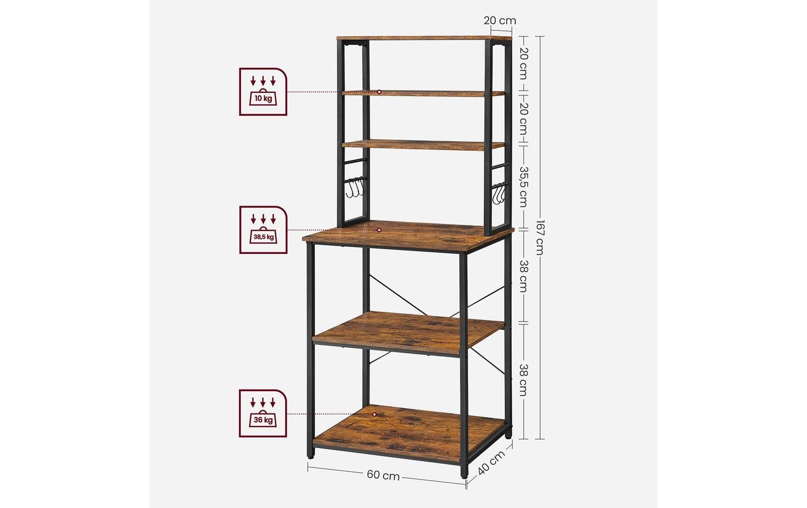 VASAGLE Küchenregal mit 6 Ablagen Braun