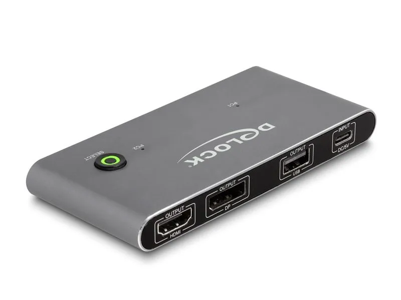 Delock KVM Switch USB-C zu HDMI und DisplayPort 8K MST mit USB 2.0