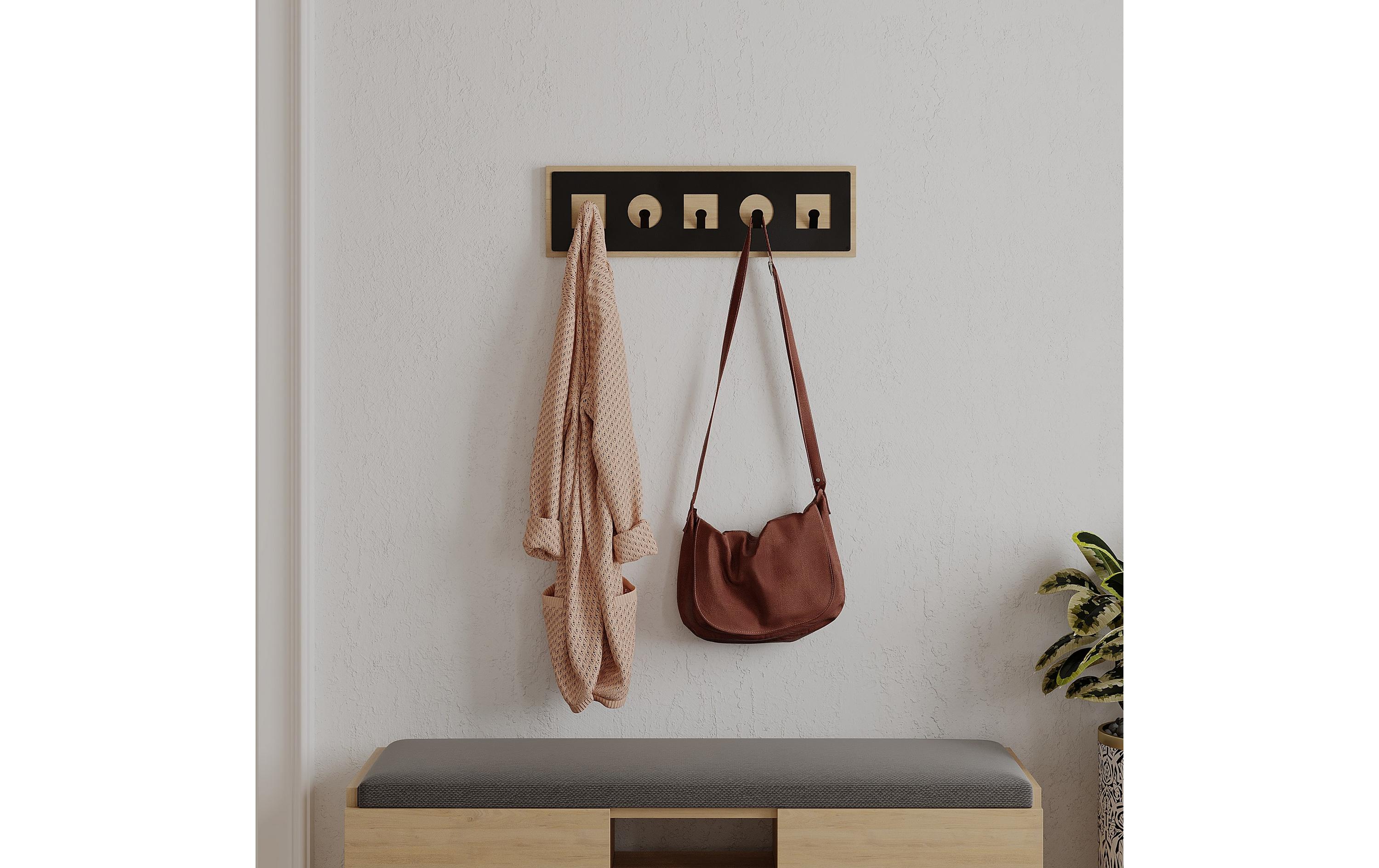 Woody Fashion Wandgarderobe Icon Sapphire 5 Haken, Nature/Schwarz