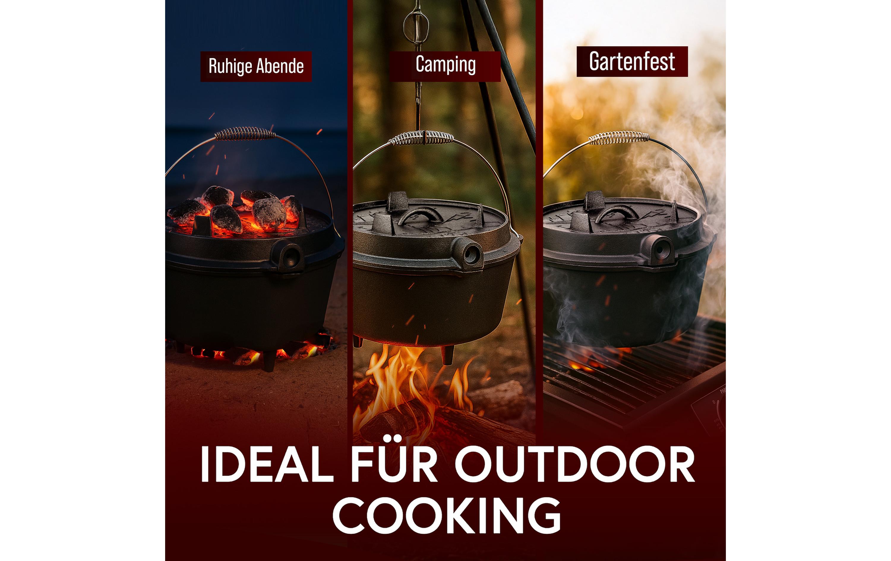 Gusskoenig Dutch Oven Set 4,5 l mit 2in1 Deckelheber mit Füssen