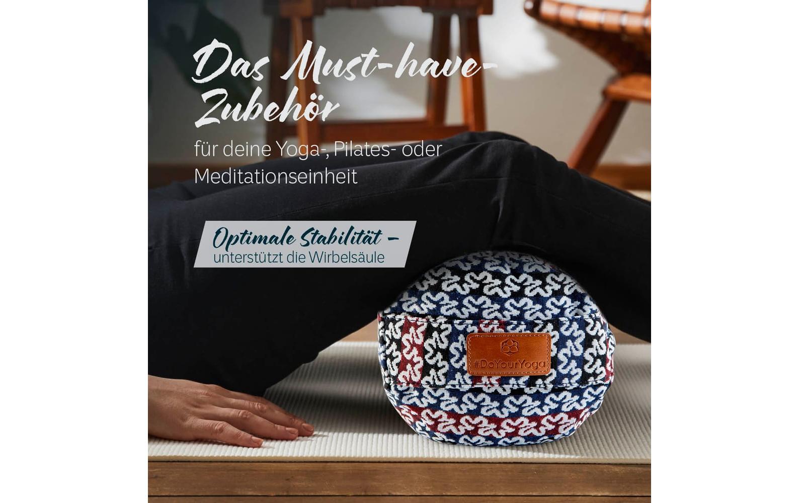 DoYourYoga Yoga-Bolster Tarik, Dinkelspelz, Mehrfarbig/Blau