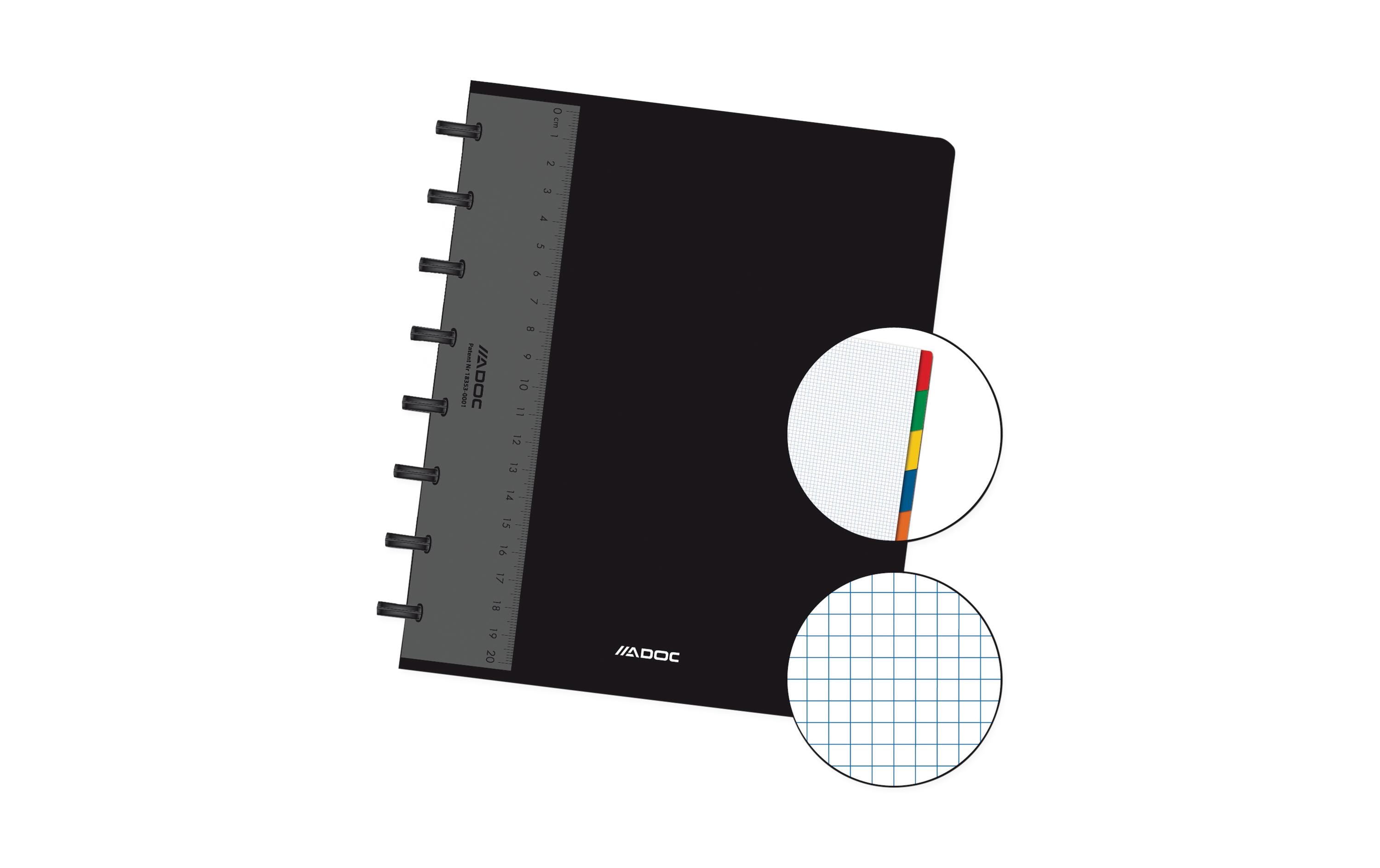 Adoc Notizheft Pap-Ex A5, kariert, Schwarz