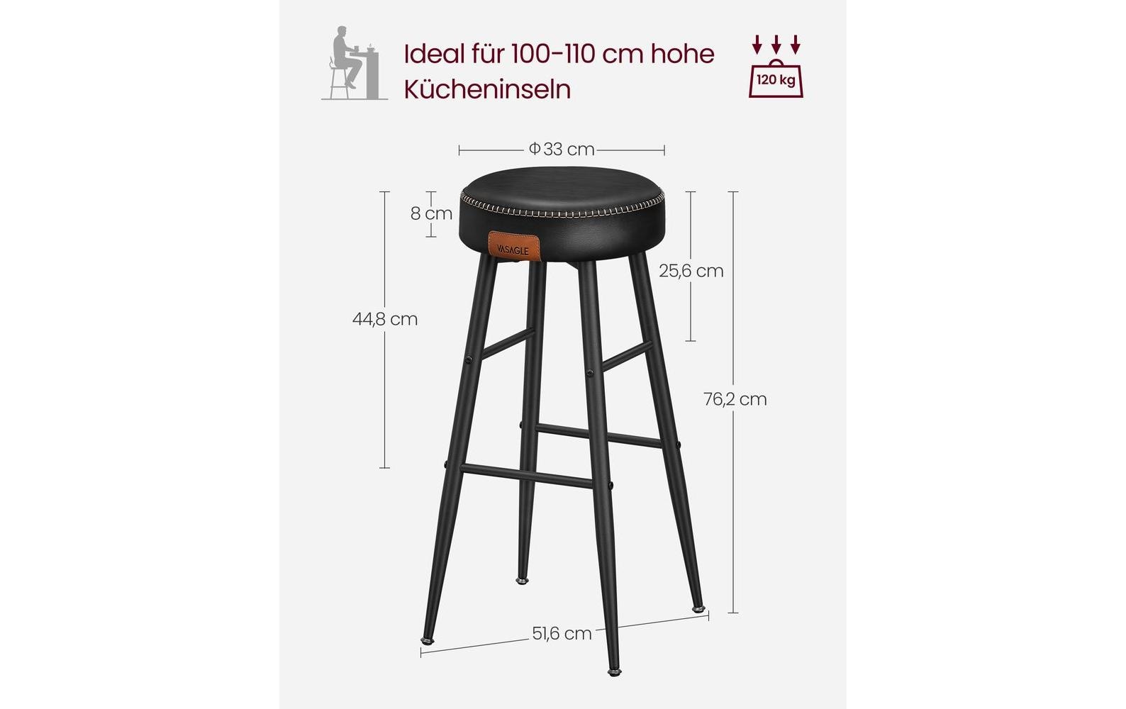 VASAGLE Barhocker 2 Stück 51.6 x 76.2 cm, Schwarz