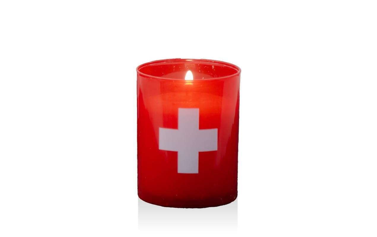 balthasar Kerze im Glas Schweizer Kreuz 4 Stück, Rot