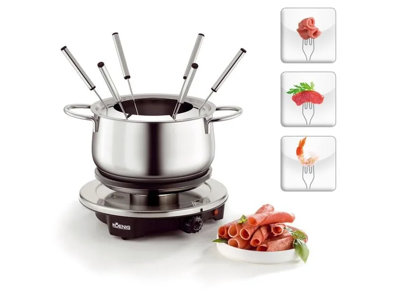 Koenig Fleischfondue-Set Bourguignonne/ Chinoise 8 Teile, Silber Koenig Fleischfondue-Set Bourguignonne/ Chinoise 8 Teile, Silber