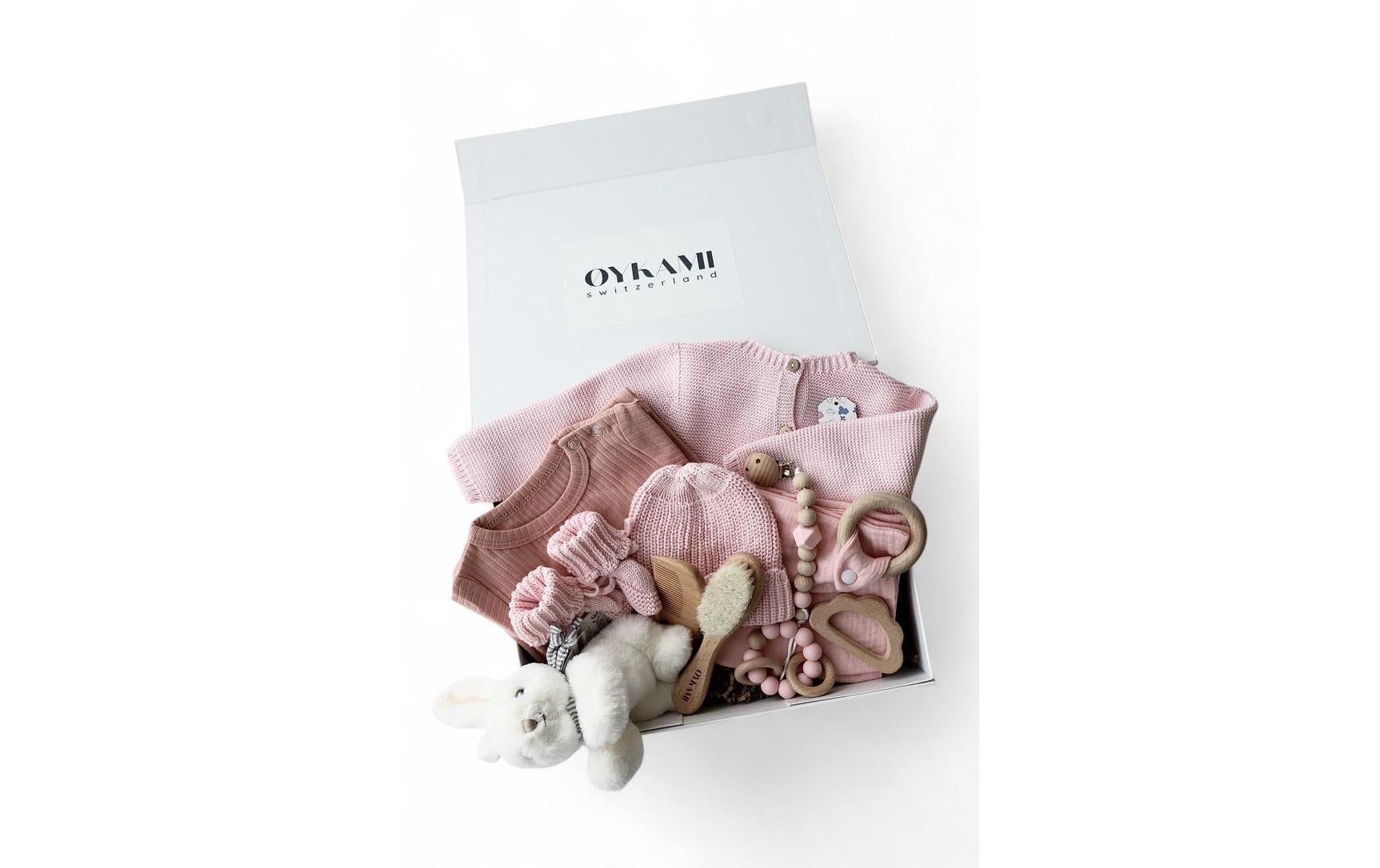 Oykami Baby Geschenkbox Rosa Verona Hase Weiss