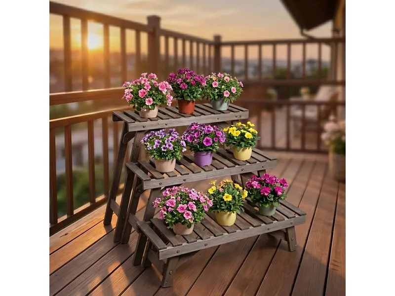 relaxdays Blumentreppe Tannenholz, Dunkelbraun, 3er Set relaxdays Blumentreppe Tannenholz, Dunkelbraun, 3er Set
