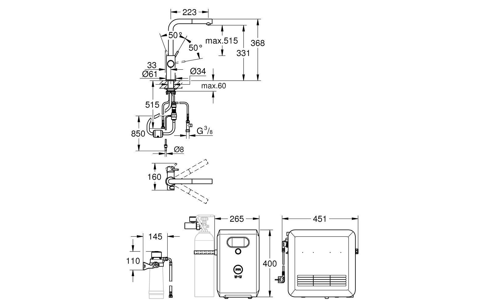 GROHE Küchenarmatur Blue Professional L-Auslauf herausziehbar
