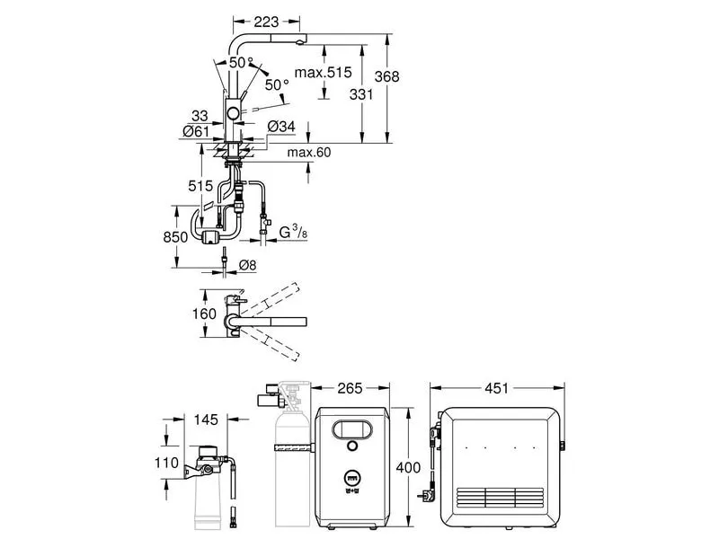GROHE Küchenarmatur Blue Professional L-Auslauf herausziehbar