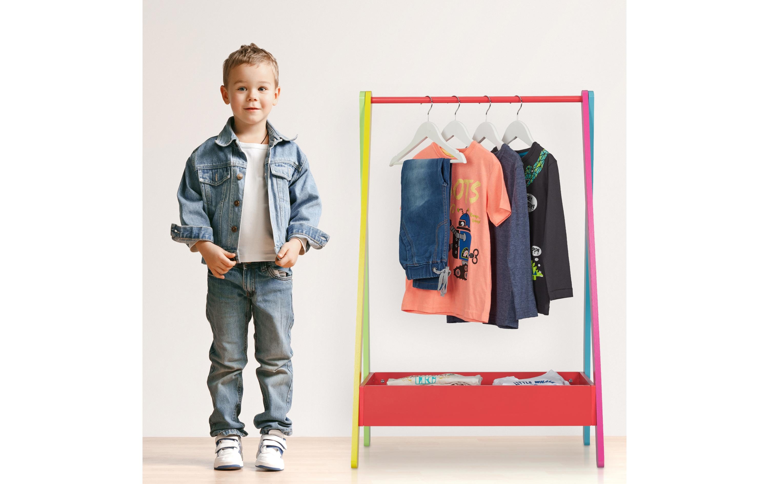 relaxdays Kleiderständer für Kinder 64.5 x 99 cm, Gelb/Grün/Rot