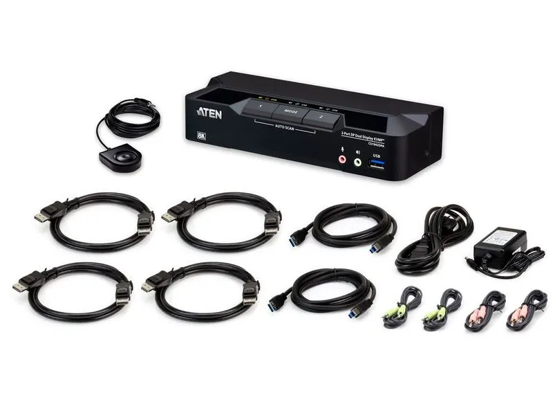 Aten Aten KVM-Switch 2-fach Audio/DP/USB 3.0, 8K, Dual Display