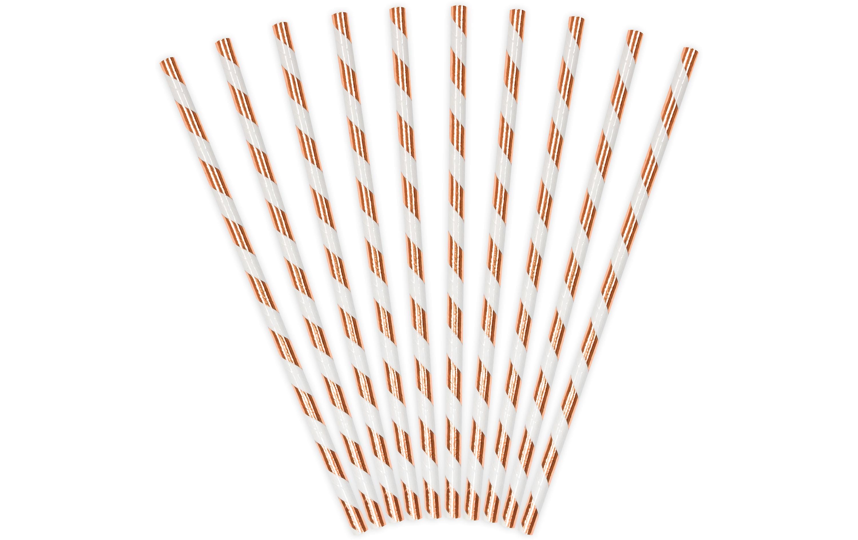Partydeco Strohhalm 19.5 cm, 10 Stück, Rosegold/Weiss