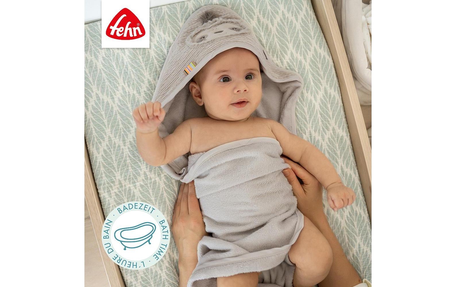 fehn Kapuzenbadetuch Faultier Grau/Beige